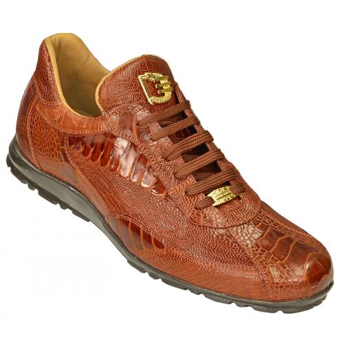 David Eden "M3194" Cognac Genuine All-Over Ostrich Casual Sneakers